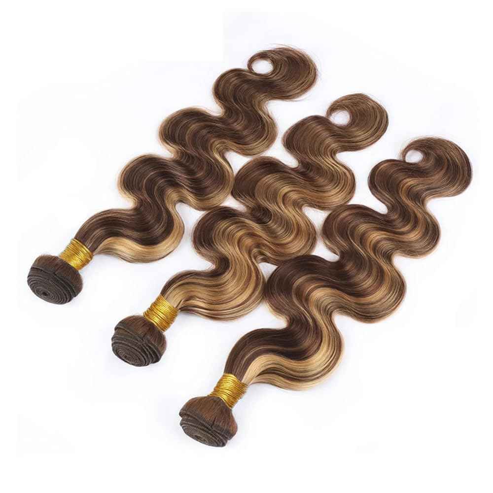Ombre Human Hair Bundles 4/27 Bundles Honey Blonde Body Wave Bundle Healthy And Soft 12 14 16 Inch Highlight Bundle Hair Weave Unprocessed Salon Quality 300G