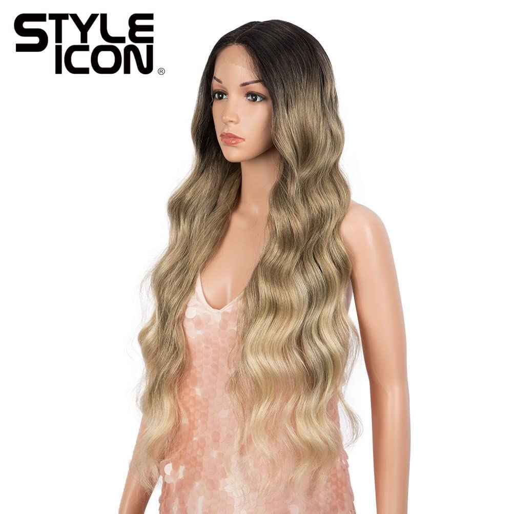 Style Icon 32” Long Wavy Wig Middle Part Synthetic Wigs Lace Front High Temperature Fiber Heat Resistant Wig (32 Inches, SOP22613)