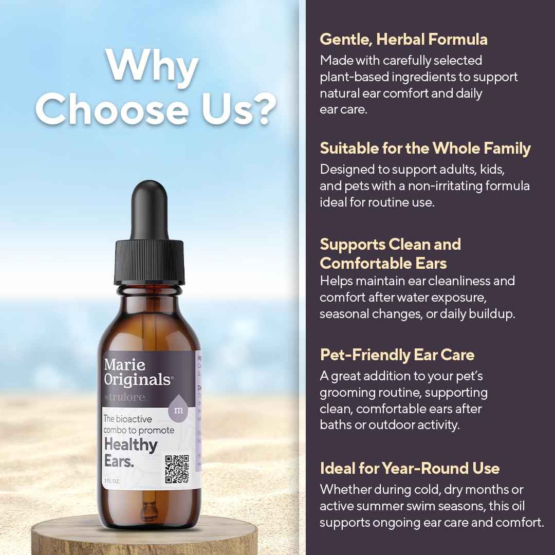 Marie Originals Natural Ear Oil Drops | Mullein Garlic Oil Ear Drops for Infections Prevention, Herbal Ear Ache Drops for Adults, Kids & Pets, Soothes Ear Pain & Wax Removal, Earache Remedies (2 Pack)