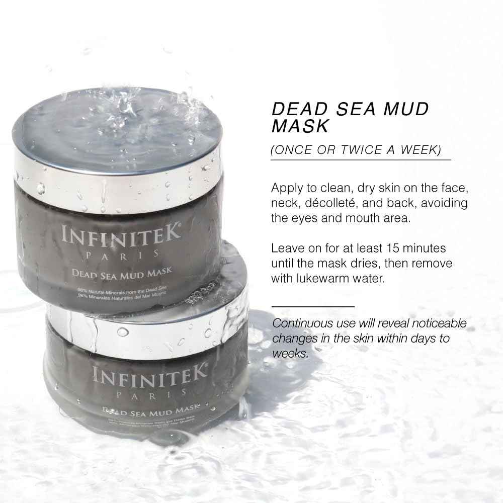 Infinitek Paris Dead Sea Mud Mask 6.34 Fl Oz - Face Mask for Acne Treatment, Blackhead Remover, Antioxidant Pore Cleaner