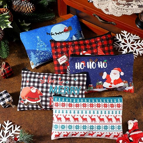 Abbylike 36 Pcs Christmas Makeup Bags Bulk Gifts Plaid Cosmetics Santa Gnomes Elk Snowman Xmas Purse Double Sided Goodie Bags for Women Travel Holiday Present,18 Styles (Christmas)