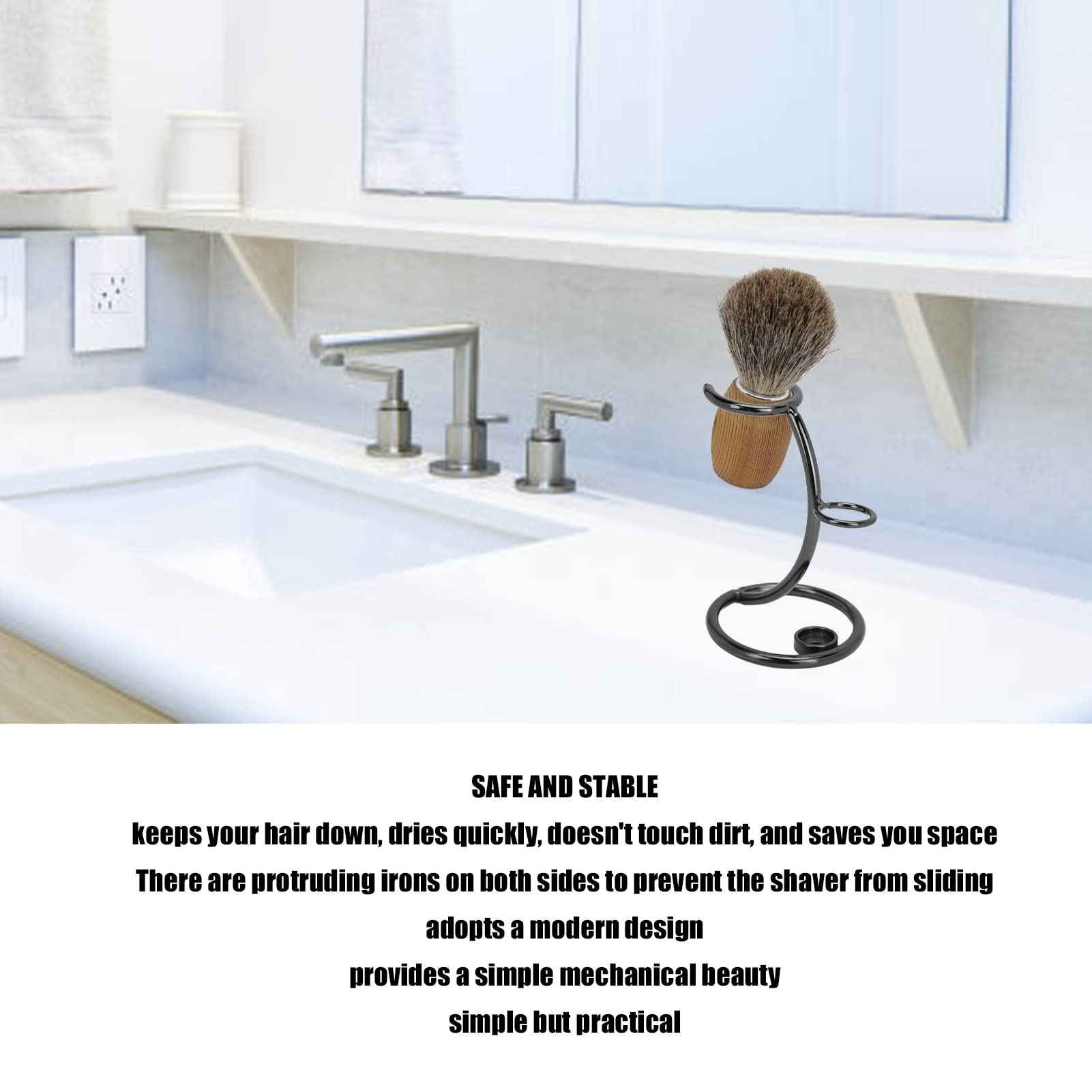 Safety Razor Stand, Stainless Steel Brush Shaving Holder Storage Shave Organizer Extra Stability Non slip Base Modern Fast Drying Accessory for Man Women Shower Room Bathroom Countertops Tool(Black)