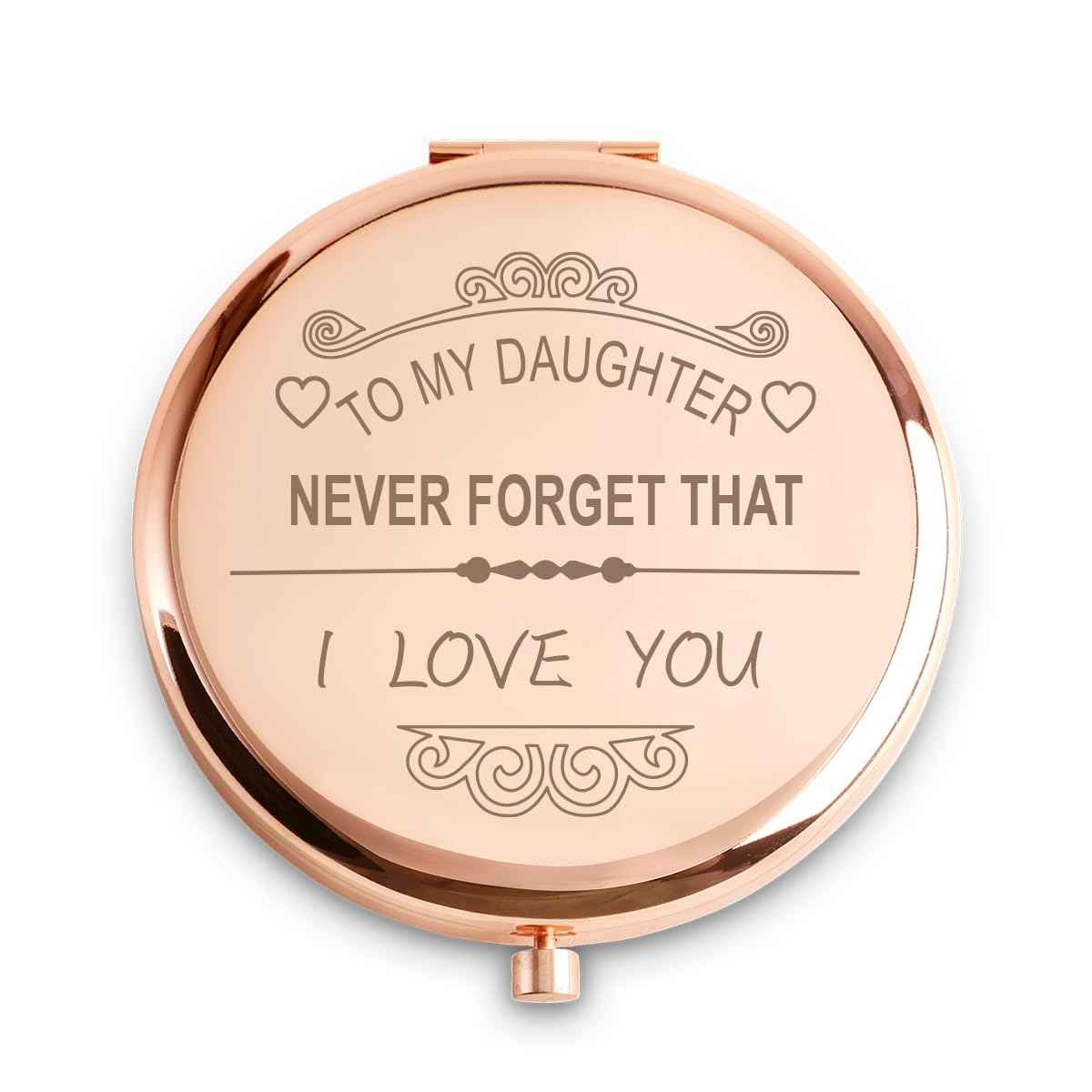 COYOAL Personalized Gifts for Daughter, Unique Daughter Gifts from Mom Dad, Sentimental Mothers Day Birthday Gifts for Daughter, Engraved Compact Mirror, Rose