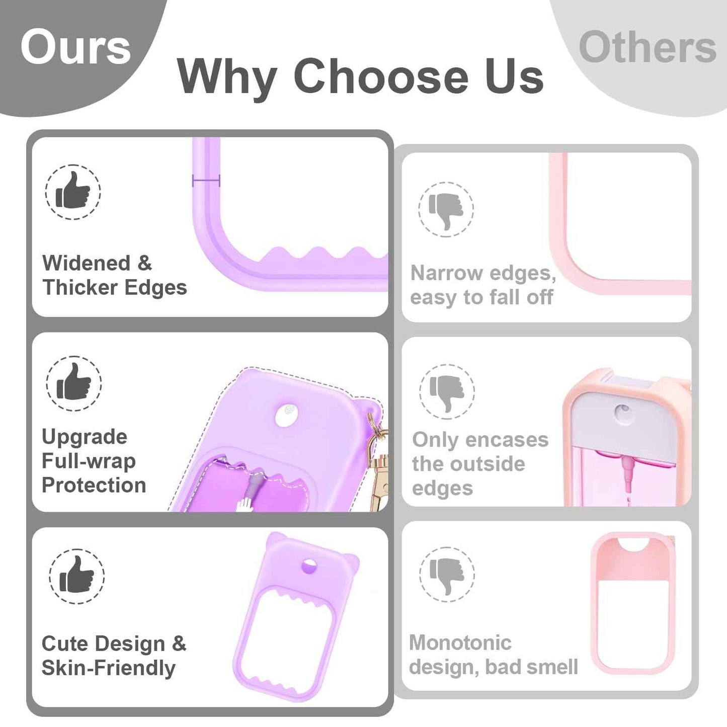 taessv 3Pcs Hand Sanitizer Spray Case for Touchland Silicone Touchland Case Keychain Cute Hand Sanitizer Spray Holder Compatible with Touchland Power Mist Gentle Mist Glow Mist (Pink & Purple & Blue)