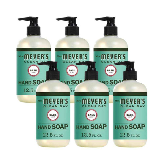 MRS. MEYER'S CLEAN DAY Liquid Hand Soap, Cruelty Free and Biodegradable Hand Wash Made with Essential Oils, Basil Scent, 12.5 oz - Pack of 6