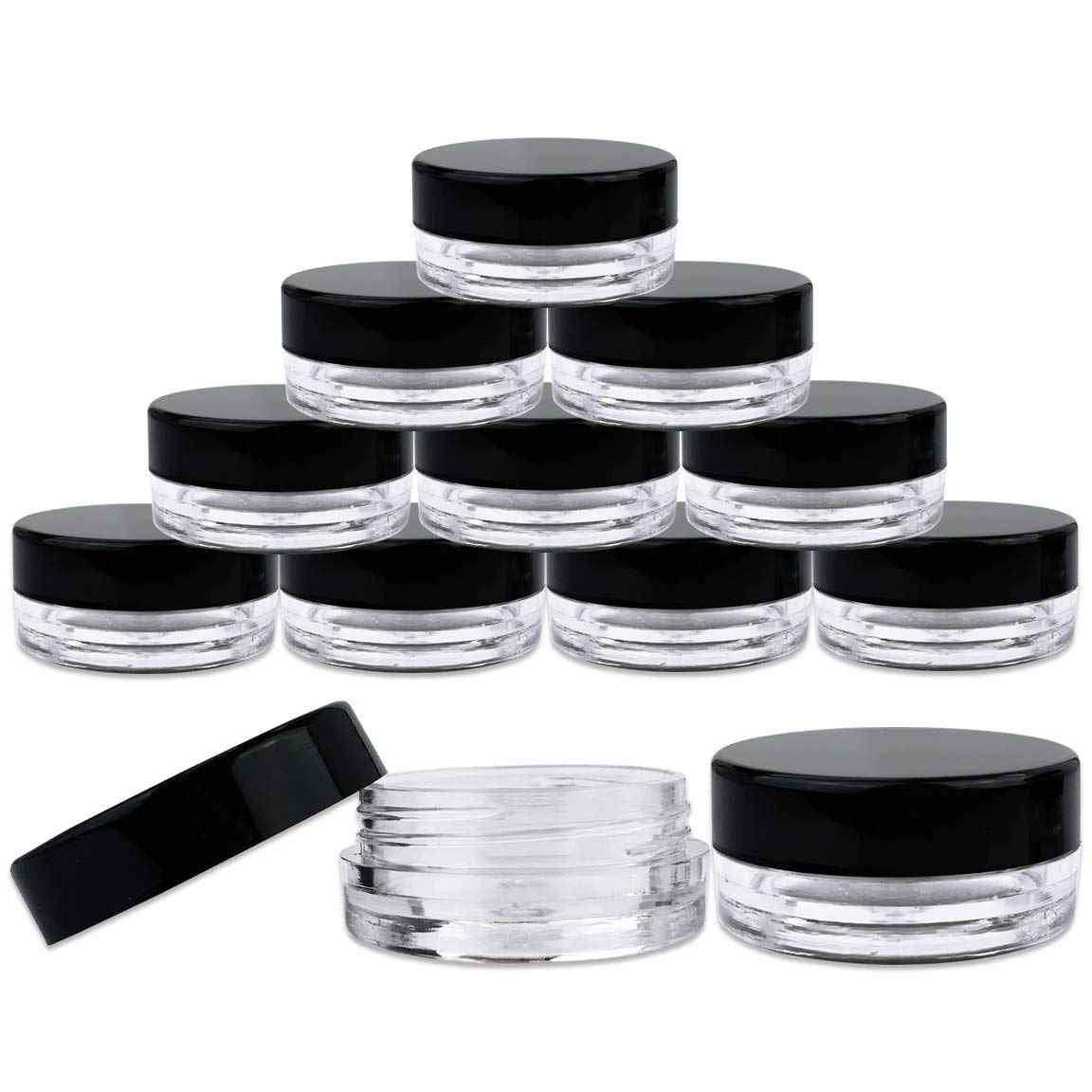 Beauticom 3G/3ML Round Clear Jars with Black Lids for Cosmetics, Medication, Lab and Field Research Samples, Beauty and Health Aids - BPA Free (Quantity: 200pcs)