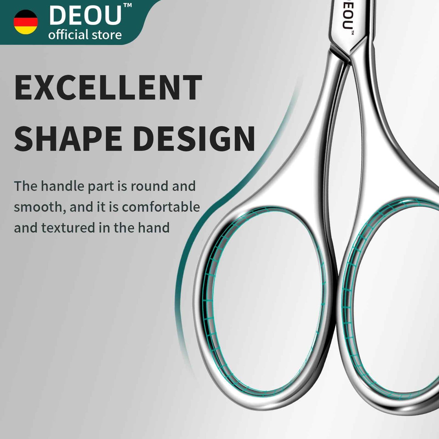 DEOU Silver Stainless Steel Round Nose Safety Scissors - Compact Facial Hair Trimming Tool for Men's Nose, Eyelashes, Eyebrows, Beard & Pet Grooming