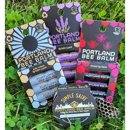 Portland Bee Balm Solar Eclipse All Natural Handmade Beeswax Based SPF 15 Lip Balm, 3 Count