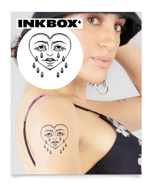 Inkbox Temporary Tattoos, Semi-Permanent Tattoo, One Premium Easy Long Lasting, Water-Resistant Temp Tattoo with For Now Ink - Lasts 1-2 Weeks, Crying Heart, 3 x 3 in