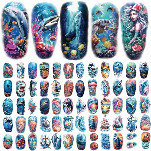 77 Sheets Temporary Tattoo Stickers - Ocean & Sea Life Design