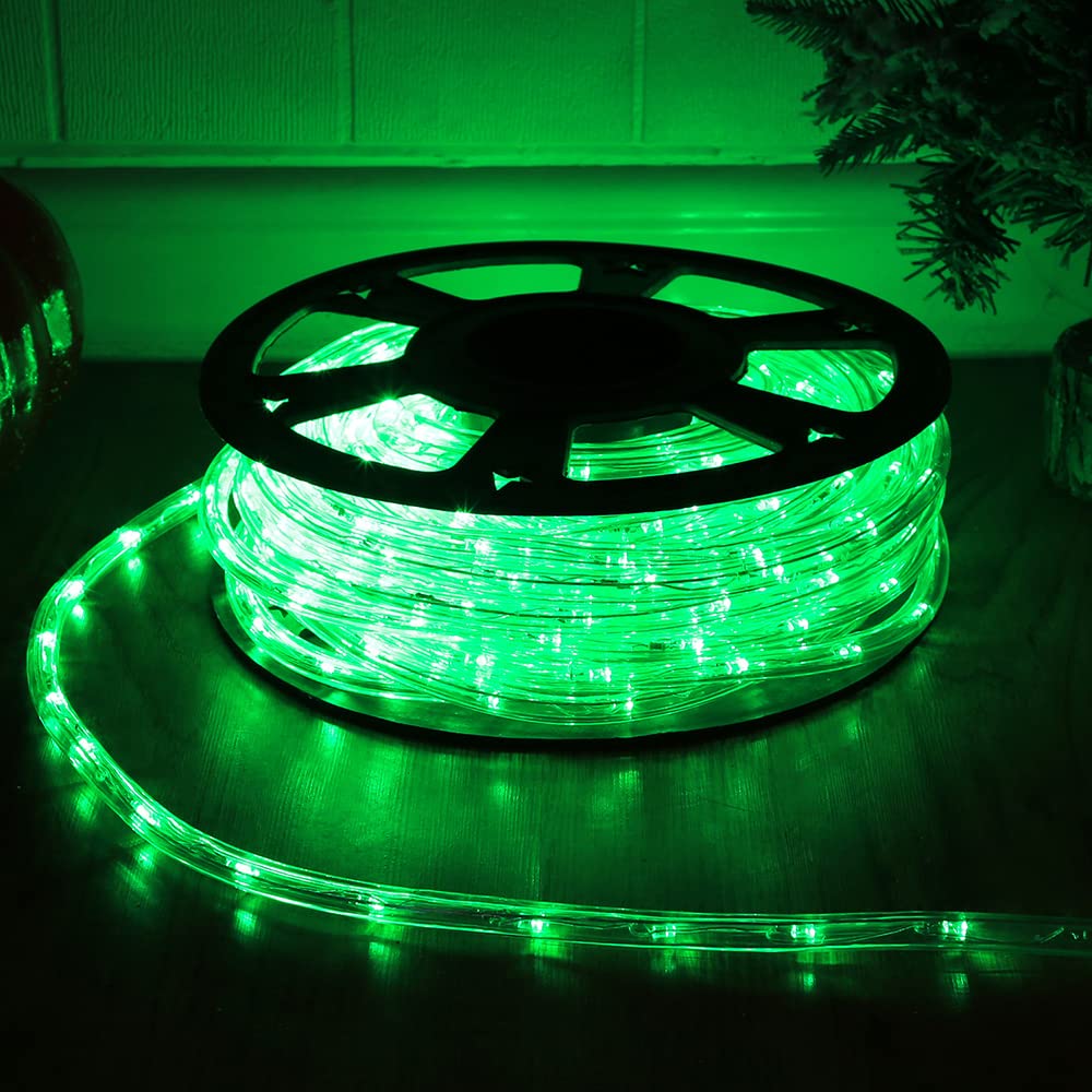 50ft 360 LED Waterproof Rope Lights,110V Connectable Indoor Outdoor Led Rope Lights for Deck, Patio, Pool, Camping, Bedroom Decor, Landscape Lighting and More (Green)