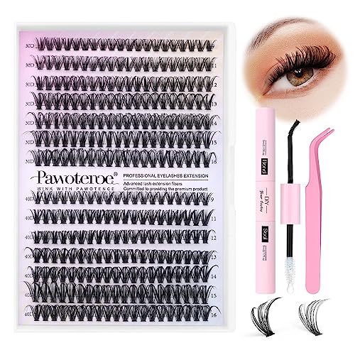 Pawotence Lash Extension Kit 280pcs DIY Cluster Lashes 9-16mm