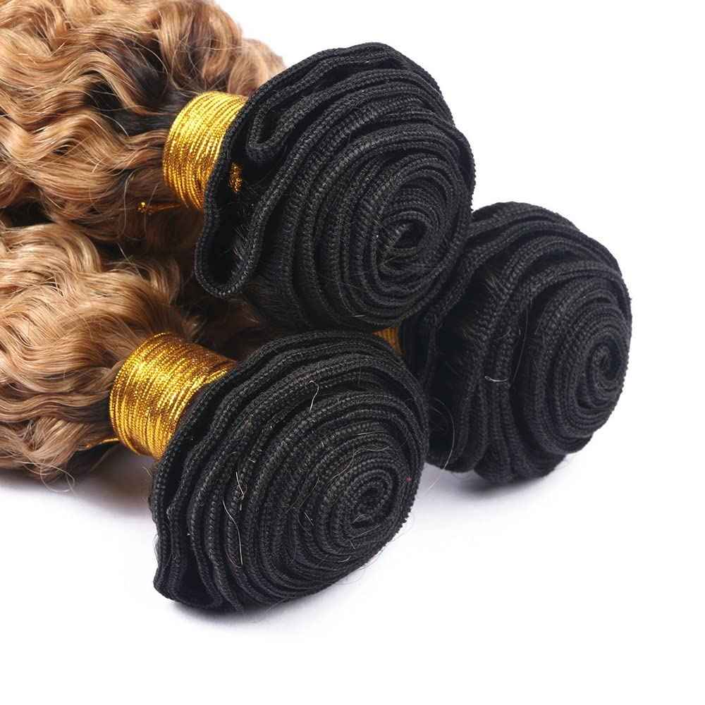 Freiuoke 1B27 Bundle Human Hair Ombre Deep Wave Bundles Color 27 Bundle 18 20 22 Inch Brazilian Virgin Remy Hair 3 Bundles