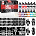 12 Bottles Temporary Tattoo Ink Kit with 130 Tattoo Stencils Designs, 9 Colors (3 Black,2 Red,1 Dark Red,Brown,Blue,Navy Blue,Purple,Green,Orange),Body Art DIY Gifts Set Fun for Kids Adults