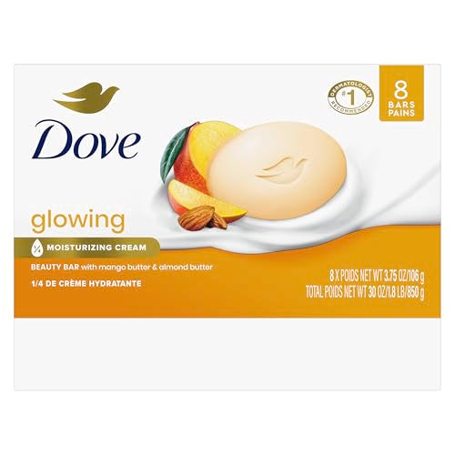 Dove Beauty Bar Soap Glowing Mango & Almond Butters, 8 Bars for Radiant Skin, Illuminates Skin 3.75 oz