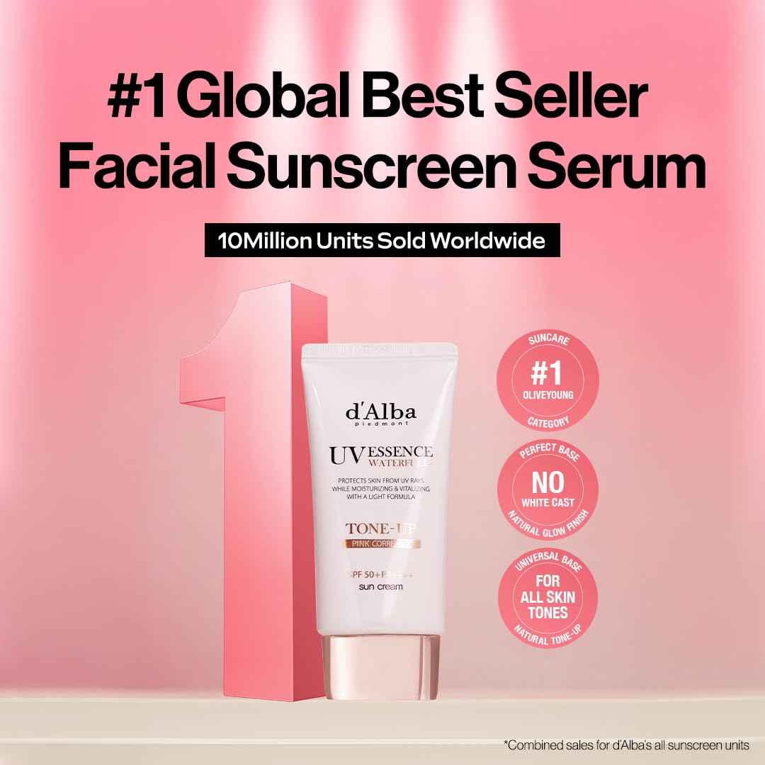 [2 ea] d'alba Piedmont Waterfull Tone-Up Sunscreen Serum BROAD SPECTRUM SPF 50 + Korean Sunscreen for Face, All Skin Tones, Sweat Proof Formula (2 x 1.69 fl.oz.)