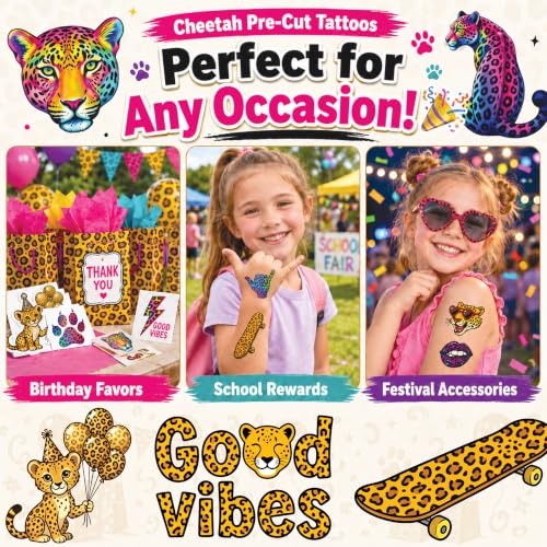 96 PC Cheetah Print Temporary Tattoos for Kids