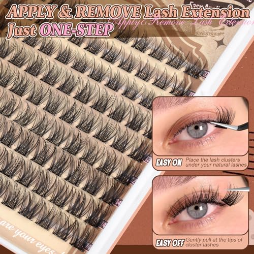 Calphdiar Self Adhesive Eyelashes Reusable Lash Clusters Kit Natural Self Adhesive Lashes No Glue Eyelash Clusters C-curly Press on Lash Clusters 10-14MM DIY Cluster Eyelash Extensions