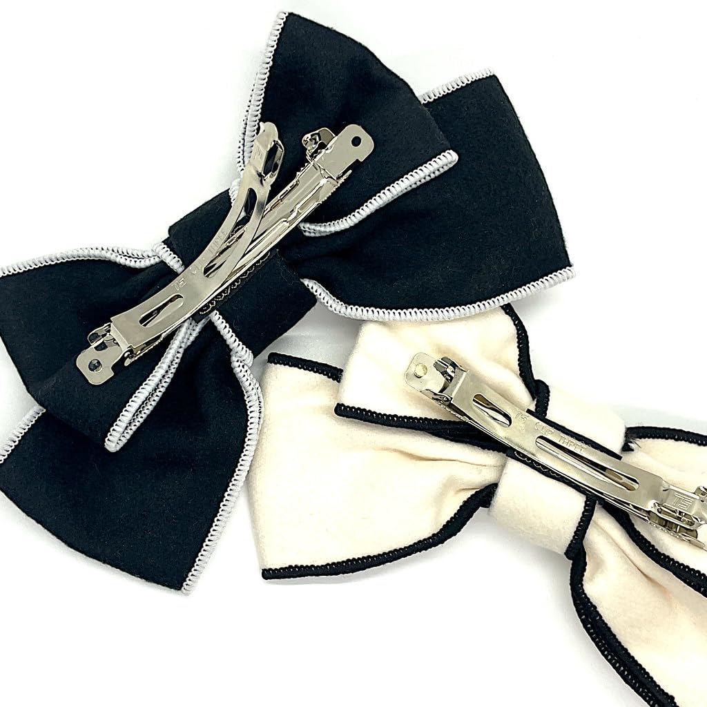 Hair Bows for Women 2 Pcs Big Soft Fabric Hair Bow Clips Black White Bowknot Barrettes Ponytail Ribbon for Girls Holiday Party Birthday Gift