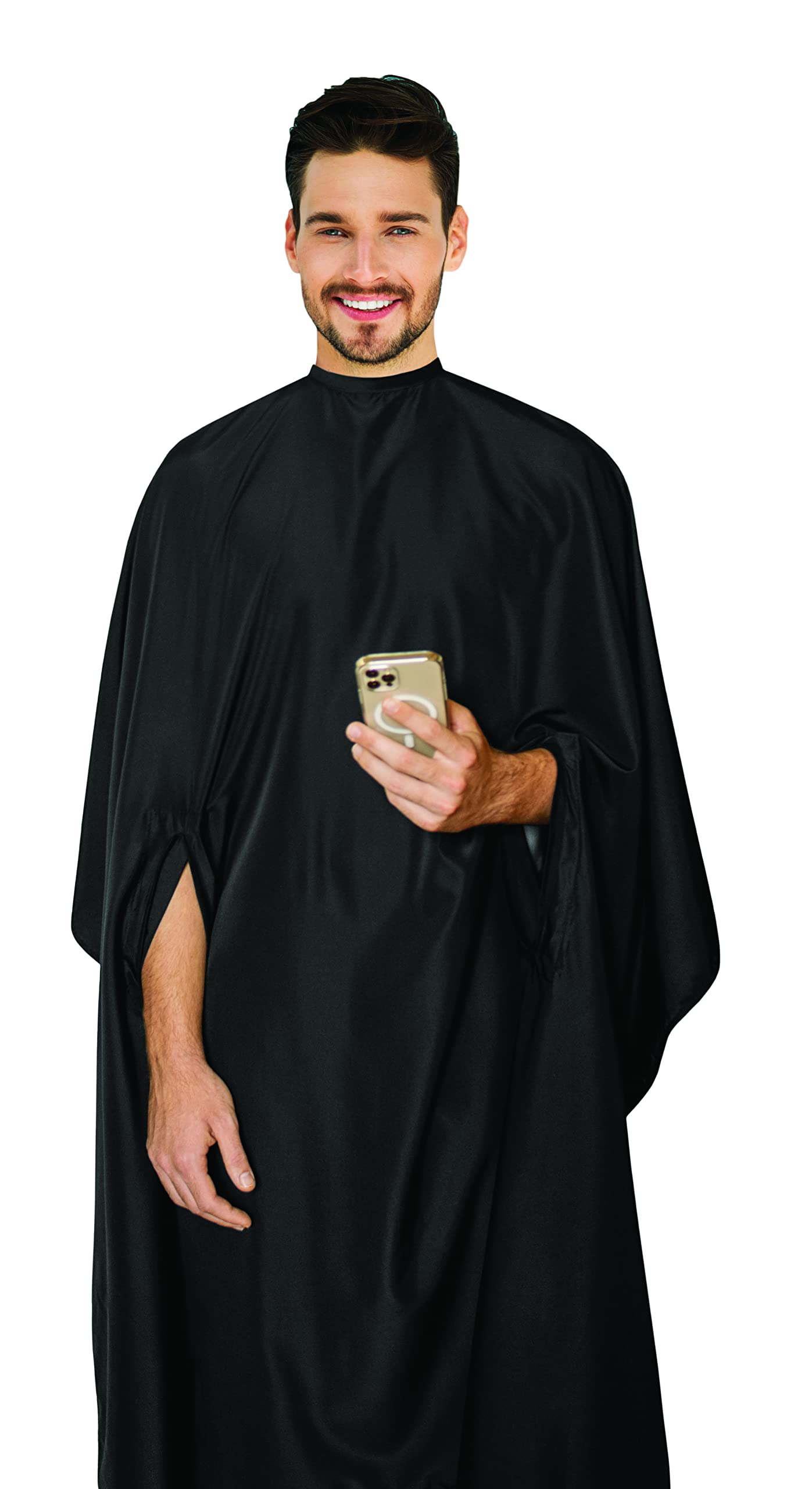 Cricket Hand Talker Salon Barber Cape – Haircutting Cape with Hand Openings for Client Mobility, Water-Resistant – Capes for Hair Stylists & Professionals – 54" x 62", Black