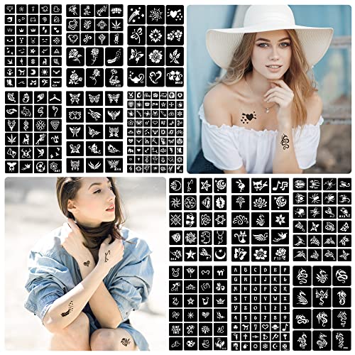 16 Sheets Henna Tattoo Stencils Reusable for Women Girls and Kids, 220+ PCS Tattoo Templates, Airbrush Tattoo Stencil