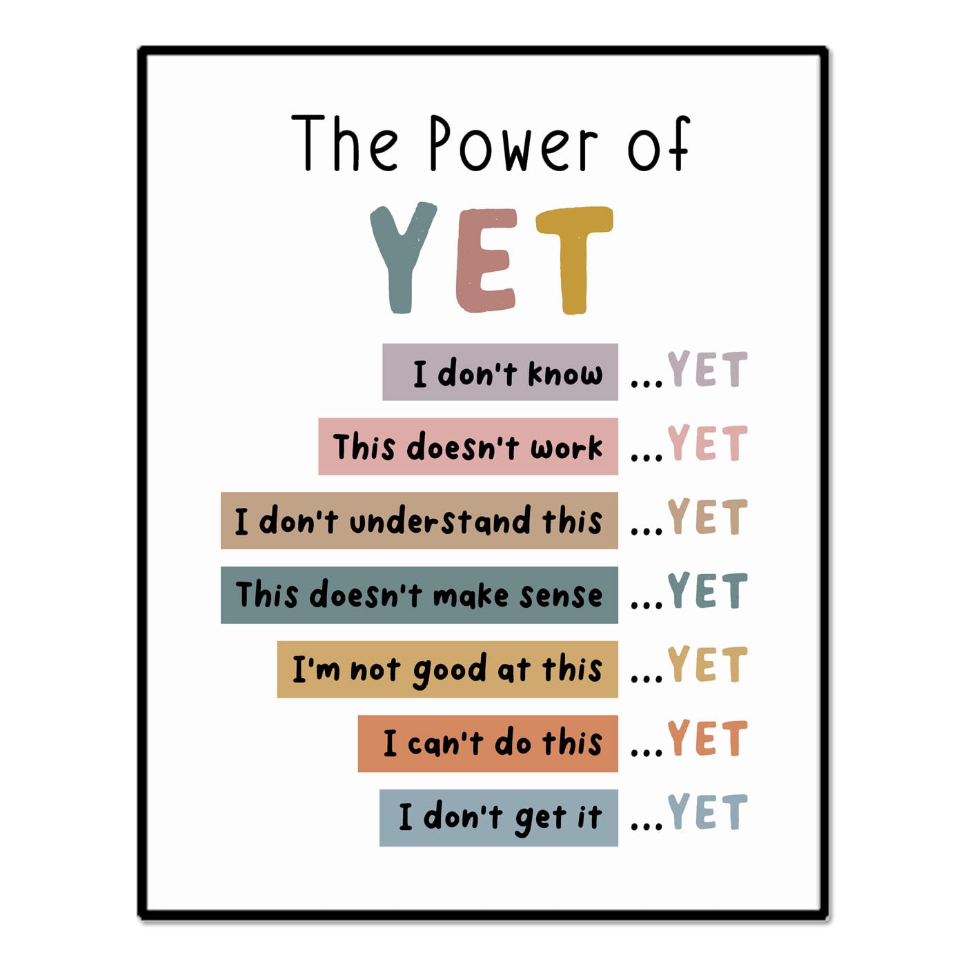 The Power of Yet Print Therapy Office Decor Poster Kids Room Wall Decor Boho Classroom Growth Mindset Mental Health Poster Classroom Decor School Counselor Power of Now Unframed (8x10 inches)