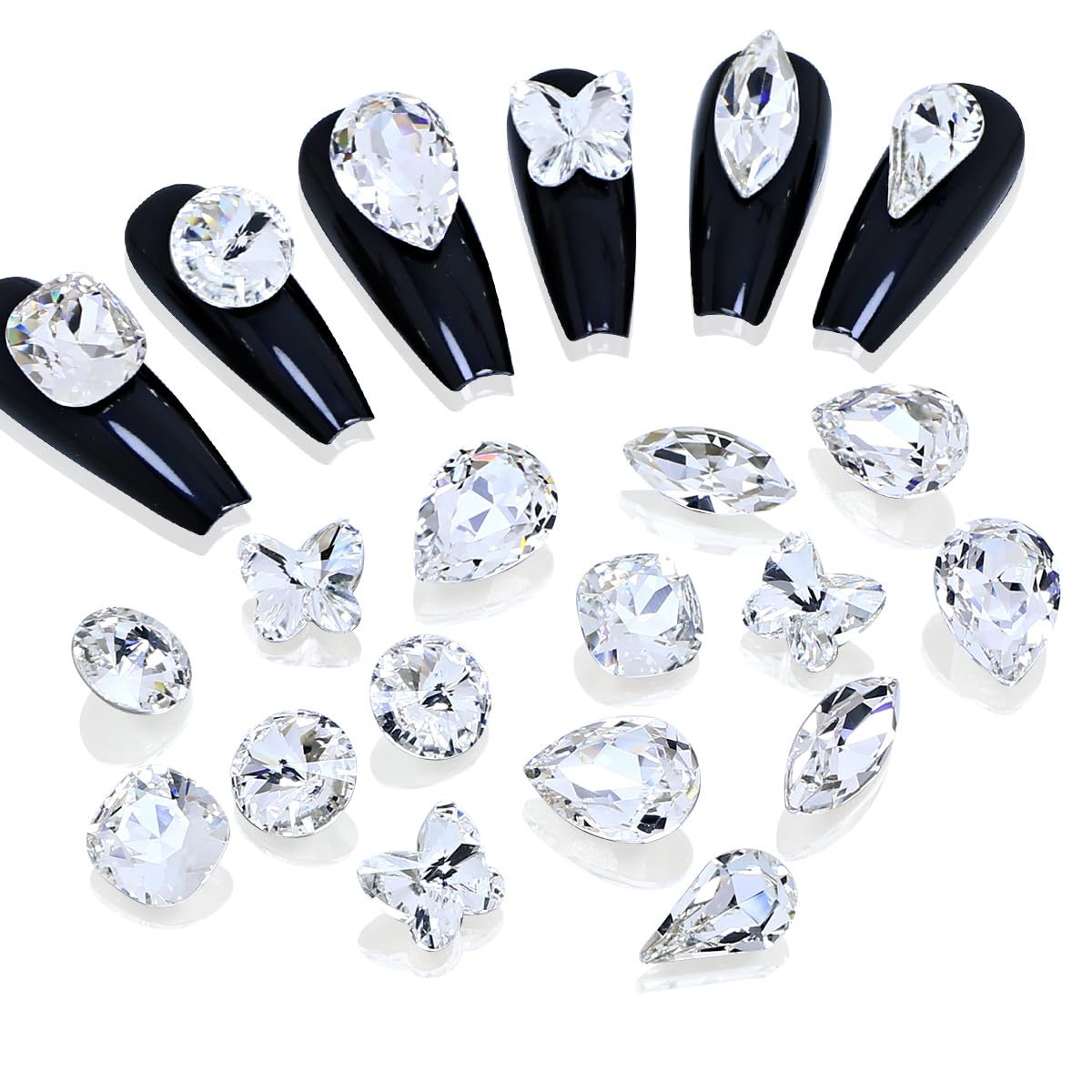 DONGZHOU 48pcs Mix Shape Crystal Nail Art Rhinestone Gems Point Back Fancy Stone Sew On Rhinestone Loose Crystal Sewing for Clothing Wedding Dress Nail Art Shoes Bags DIY Crafts