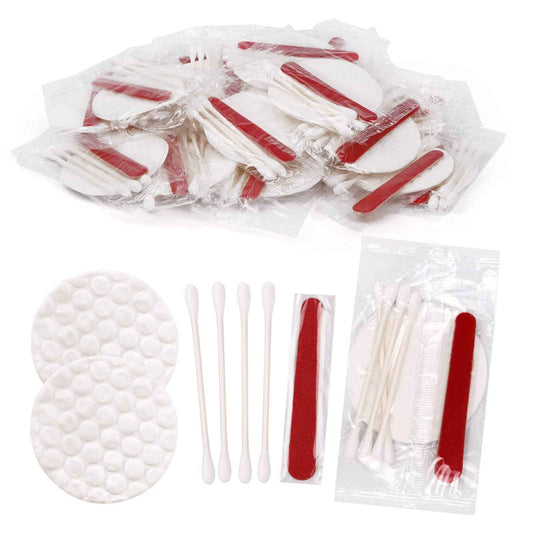 200 Pack Hotel Vanity Kit Individually Wrapped, Bulk Hotel Amenities Kit, Hotel Hospitality Set, Hygiene Products Include Cosmetic Cotton Pads, Cotton Swabs, Nail File (Paper Sticks)