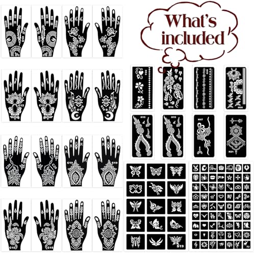 Henna Tattoo Stencils Kit 18 Sheets Reusable
