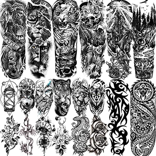 20 Sheets Temporary Tattoos Sleeve, Waterproof Full Arm