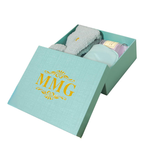 Spa Gift Set for Women – Relaxation Gift Box with Candle, Fuzzy Socks, Satin Eye Mask – Spa Kit for Birthday, Thank You, Bridesmaid, Holidays (Aqua Blue)