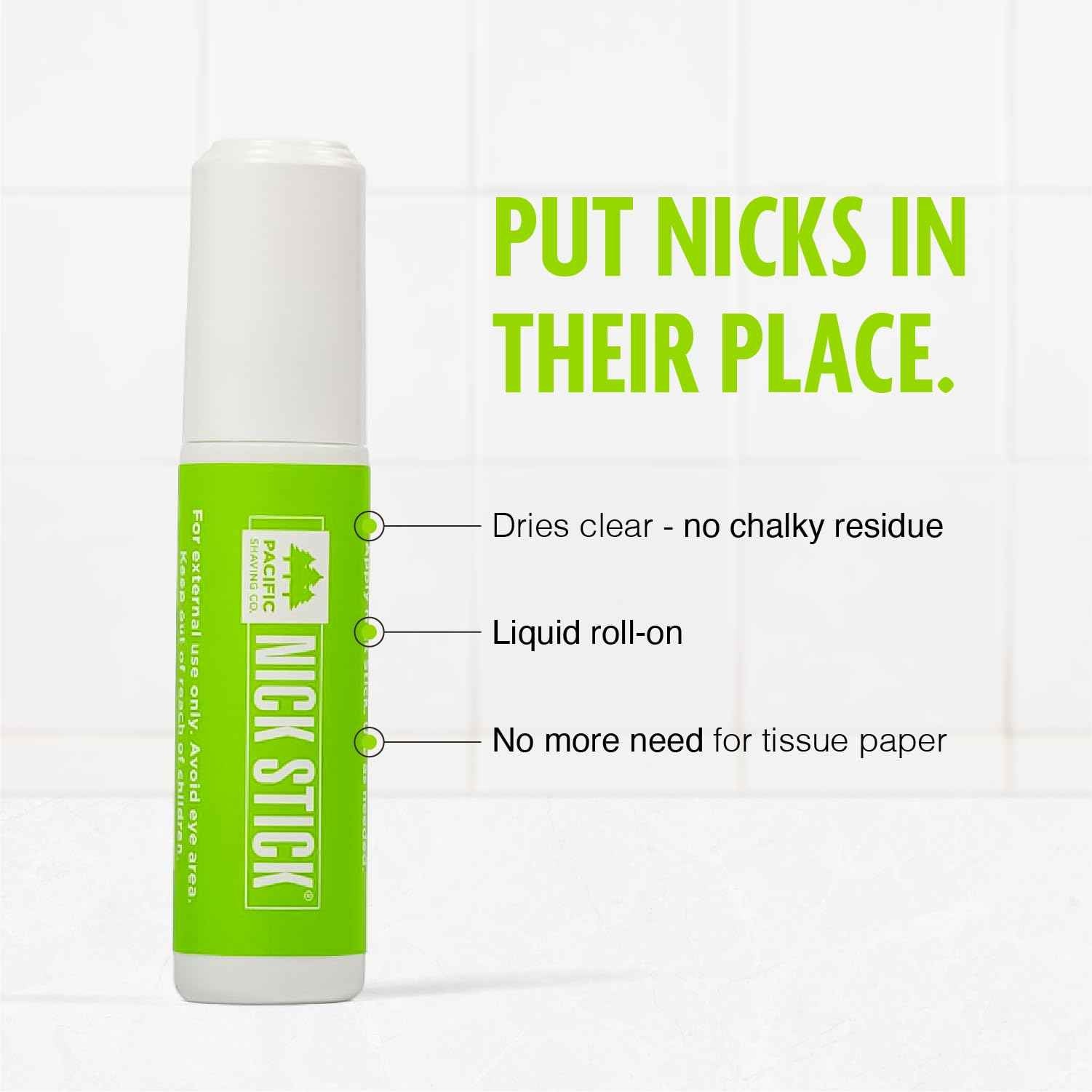 Pacific Shaving Company Nick Stick - A Shave Essential - Puts Nicks in Their Place - Liquid Roll-On Applicator, Dries Clear - With Vitamin E & Aloe Vera (0.25 Oz, 3 Pack)