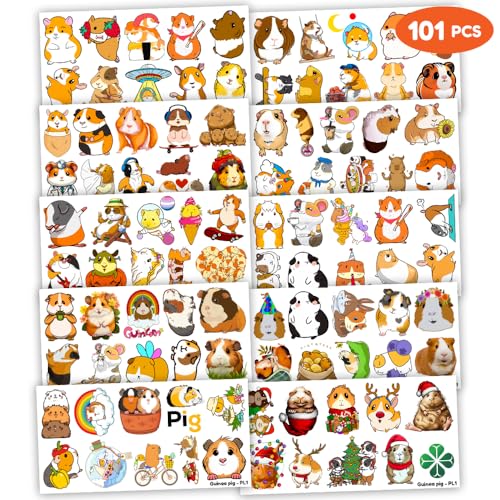 101 PCS Cute Guinea Pig Temporary Tattoos Themed Birthday Party Decorations Favors Supplies D?cor Hamster Pet Mouse Animal Tattoo Stickers Gifts For Game Boys Girls Classroom School Prizes Reward