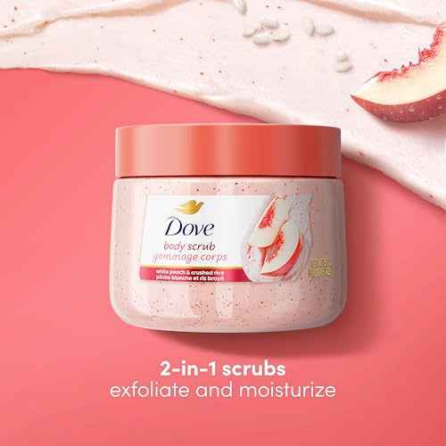 Dove White Peach & Crushed Rice Body Scrub Exfoliates and Deeply Nourishes for Smooth, Radiant Skin 15 oz
