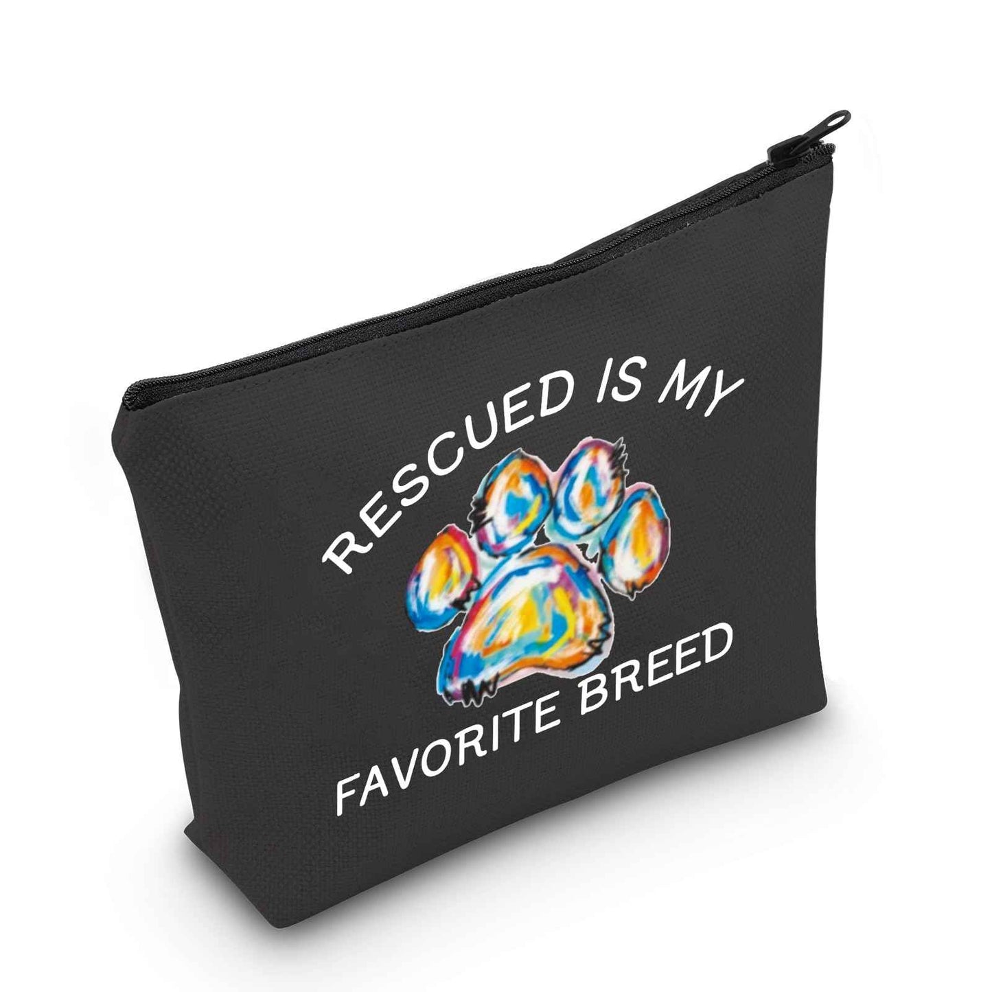 MNIGIU Rescue Dog Lover Gift - Rescued Is My Favorite Breed Makeup Zipper Bag (Black)