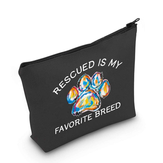 MNIGIU Rescue Dog Lover Gift - Rescued Is My Favorite Breed Makeup Zipper Bag (Black)
