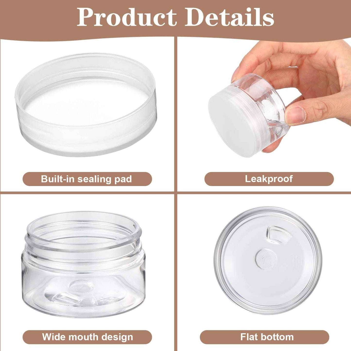 eBoot 150 Piece 1 Oz Plastic Container Jars with Lids Round Clear Cosmetic Jars Empty Clear Plastic Jars for Lotion, Cream, Ointments, Makeup, Eye Shadow, Rhinestone, Samples, Pot, Travel Storage