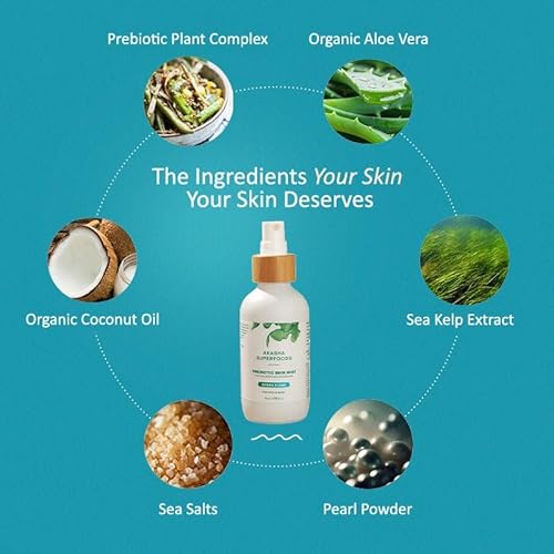Akasha Prebiotic Skin Mist 3.4oz I Organic Facial Mist, Sea Kelp Extract, Face Spray for Naturally Restoring the Skins Microbiome, Dewy, Help Acne, Psoriasis & Sunburn*, Anti Aging Skin Care Products