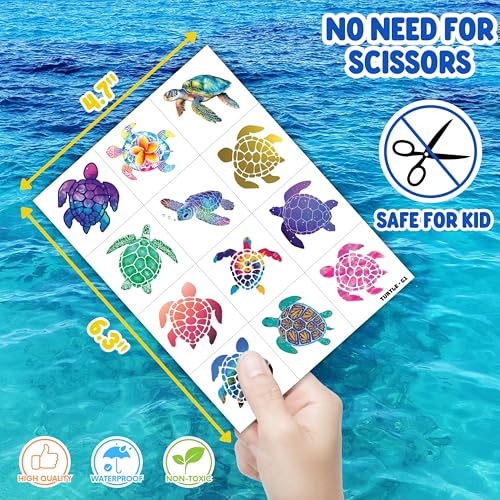 96 Pre-Cut Sea Turtle Temporary Tattoos for Kids