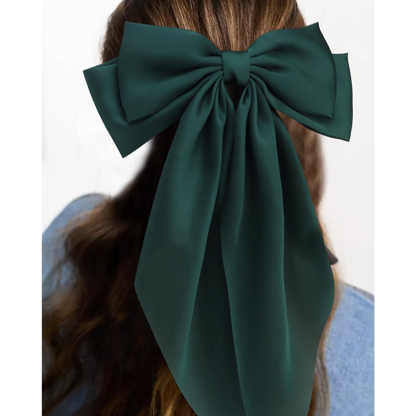 Velscrun 3Pcs Women's Hair Accessories: Large Satin Bows and Barrettes in Red, Blue, and Green - Perfect Gift