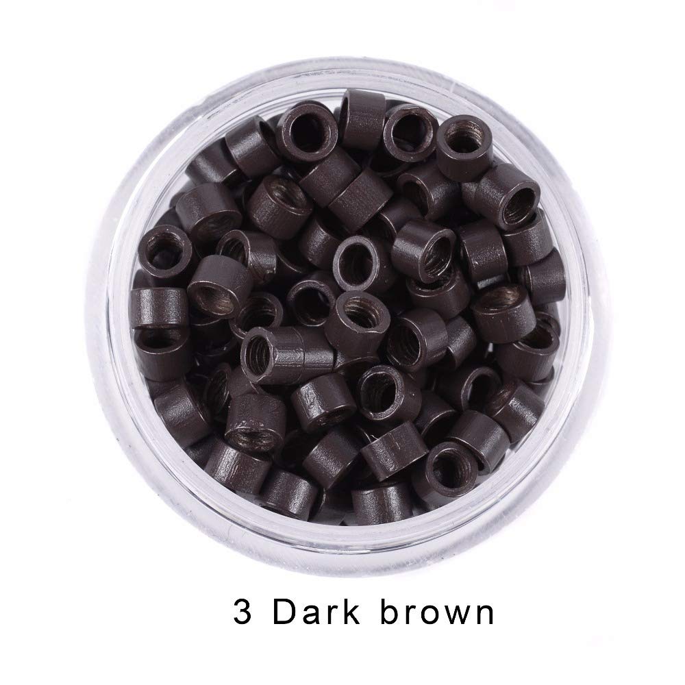 Micro Crimp Beads Screw Micro Rings beads Tube Aluminum microlinks Hair Beads 4.0MM 1000Pcs/Bottle for I-tip hair extension hair tools (Dark Brown (1000p))