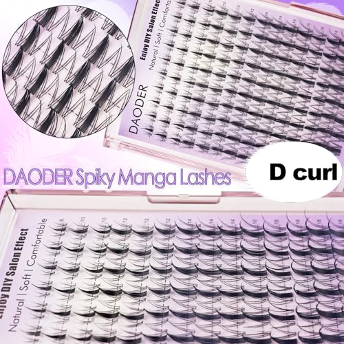 DAODER Spiky Lash Clusters Natural Fairy Anime Manga Lash Extension Wet-Look 8-18MM Invisible Clear Band Eyelash Extension Clusters D Curl 140pcs Reusable(8-18MM Spiky)