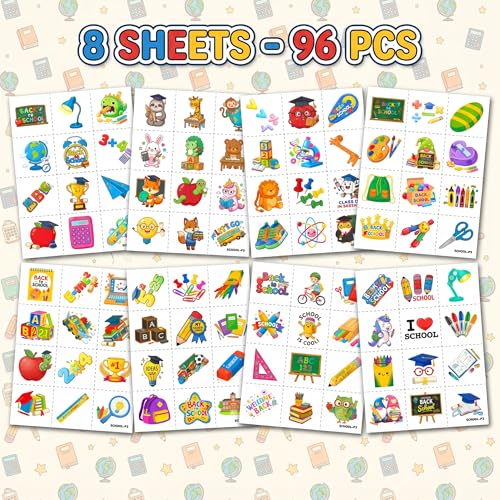 96 PCS Back to School Temporary Tattoos for Kids