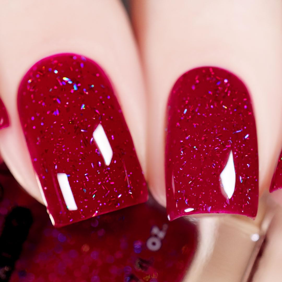 Whats Up Nails - Passion is My Passion Nail Polish Burgundy Jelly Base with Holographic Flakies Lacquer Varnish Made in USA 12 Free Cruelty Free Vegan Clean