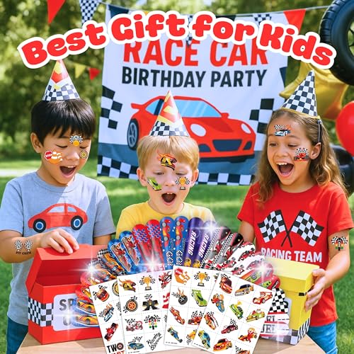 72PC Racing Party Favors Set - 48 Tattoos & 24 Slap Bracelets