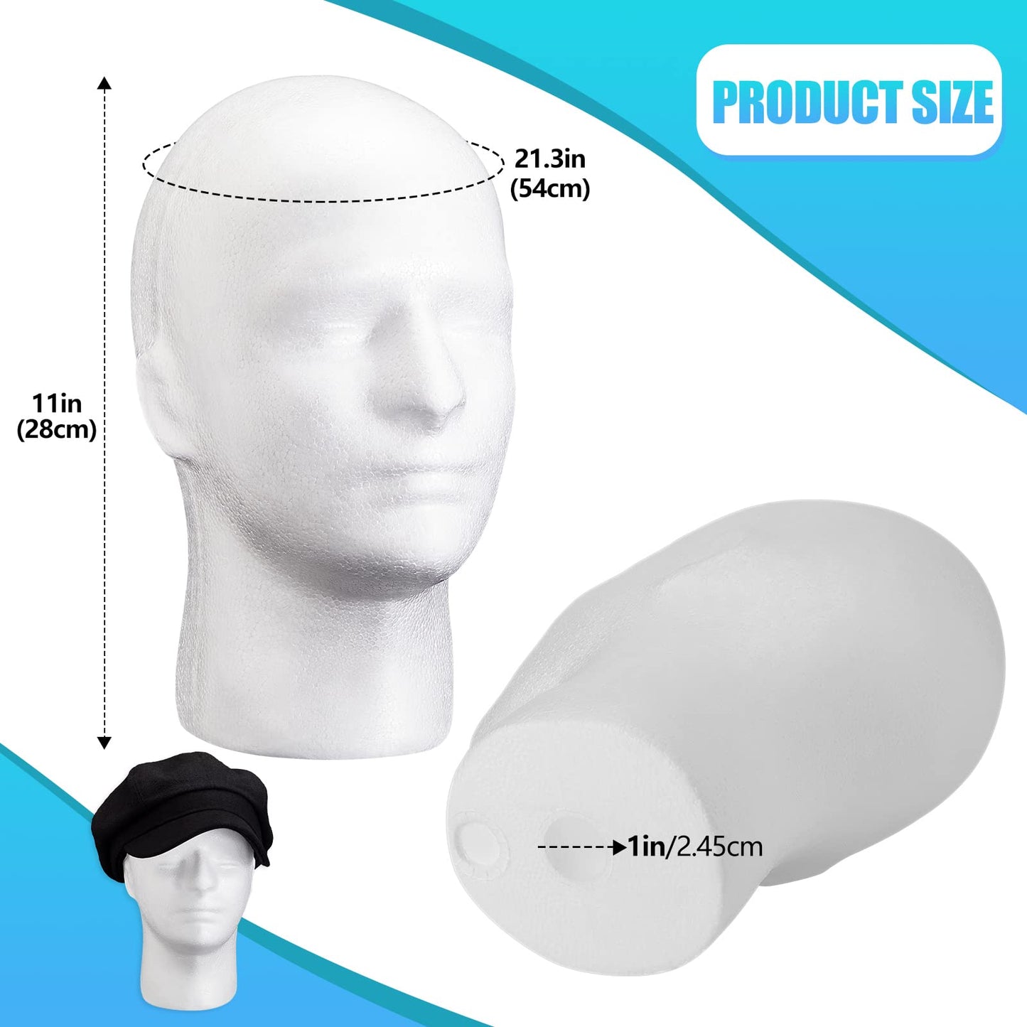 4 Count Wig Head Foam Head Foam Mannequin Head Stand Wig Holder Head for Hat Display, White (21.26 Inch)