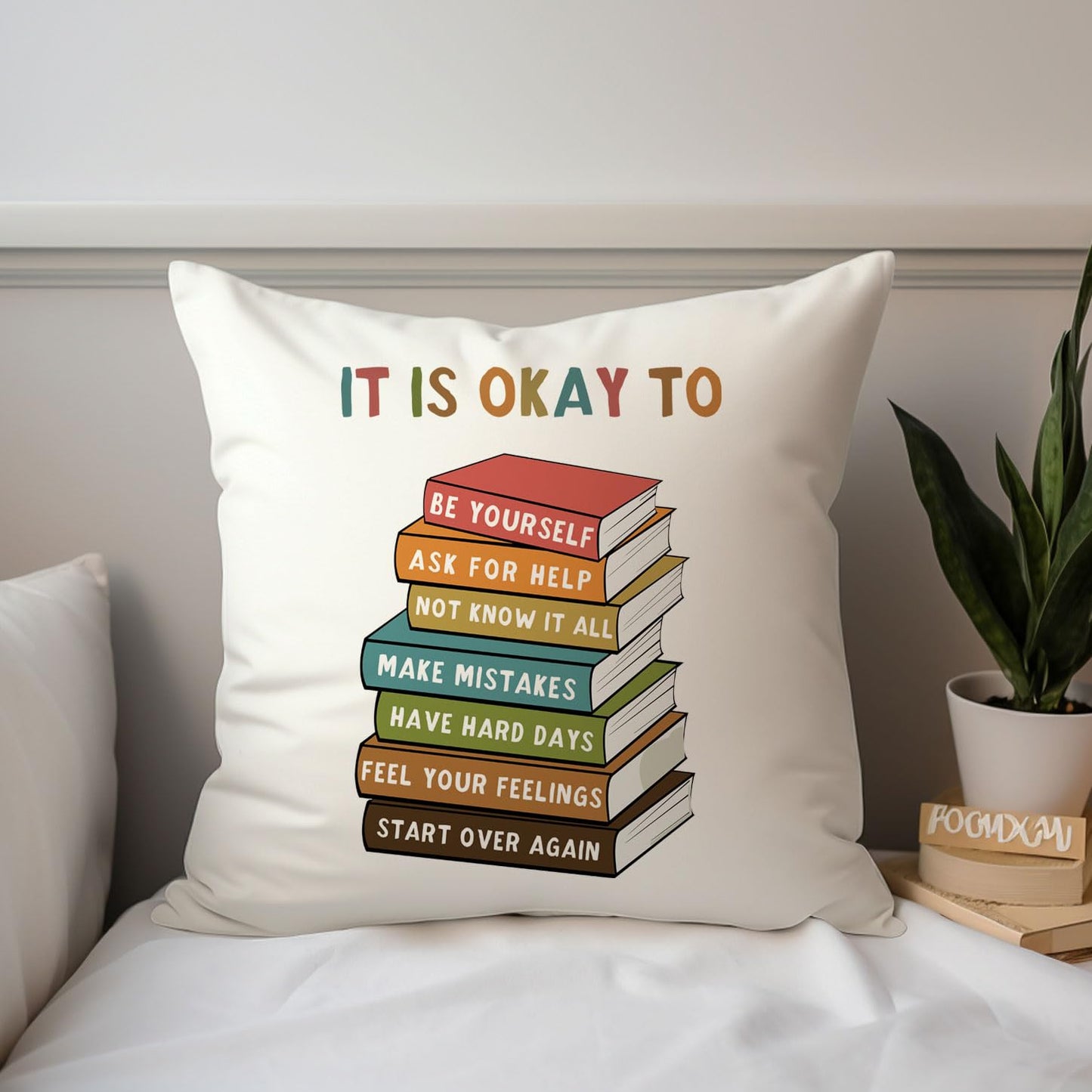 It’s Okay to Be Yourself Throw Pillow Covers, Square Throw Pillow Cover, Decorative Pillow, Book Pillow, Reading Corner Decor, Library Pillow, Book Lover Gift