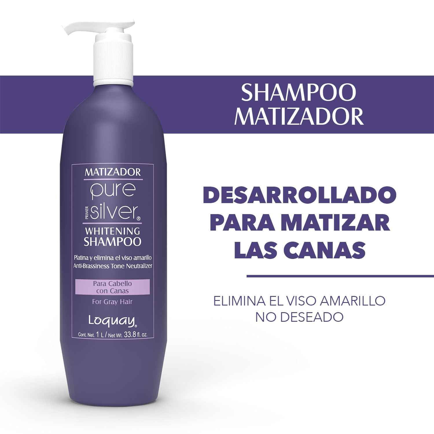 Loquay Matizador PURE SILVER Primer Whitening Shampoo 1L/ Net Wt 33.8 Oz