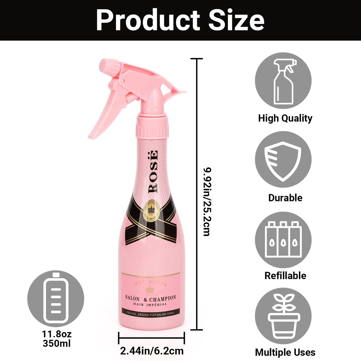 Segbeauty Continuous Spray Bottle, 11.8oz Adjustable Plant Mister Spray Bottle for Cleaning, 350ml Refillable Empty Spray Bottle, Pink Plastic Fine Mist Sprayer Water Spray Bottle for Hair Planting