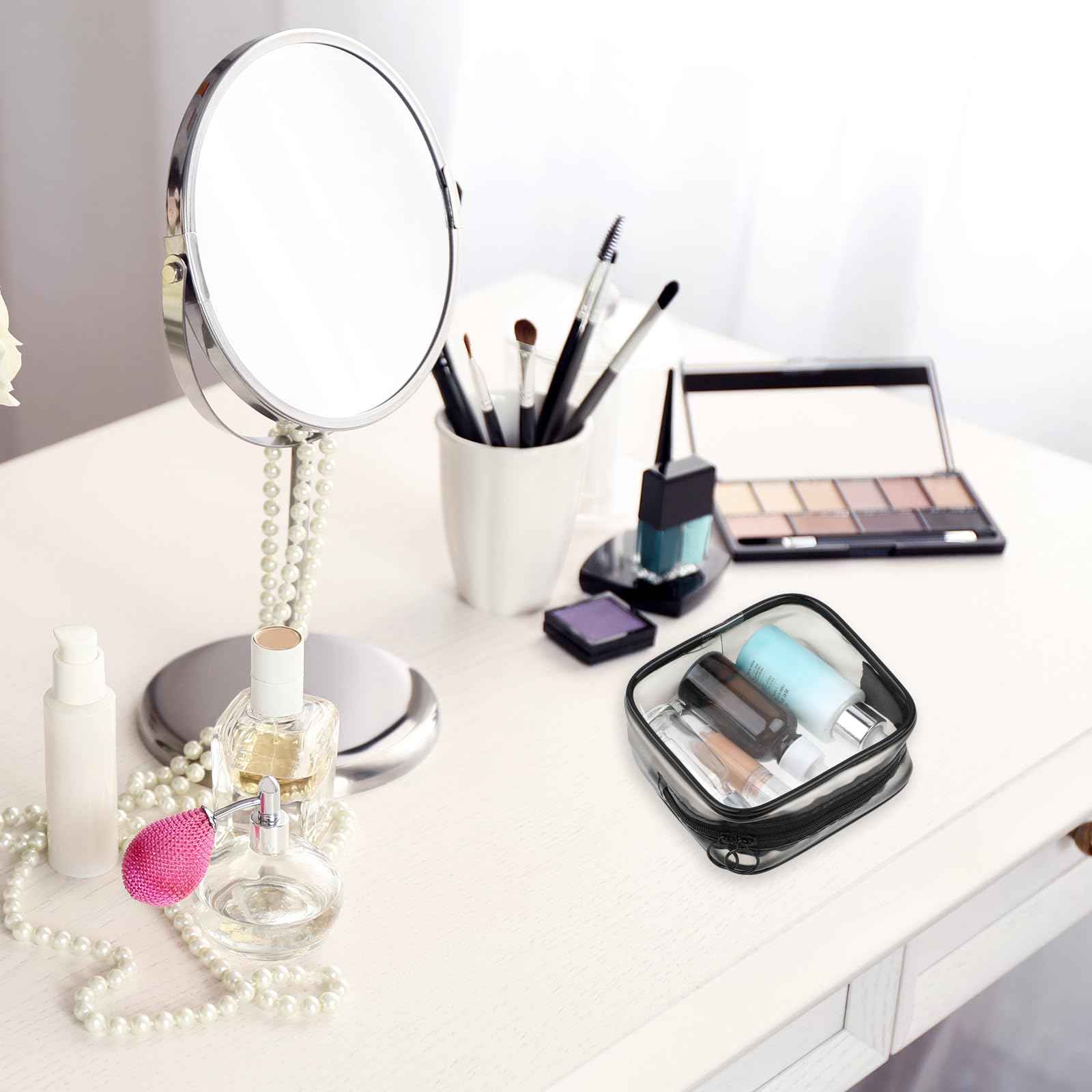 Sliverdew 2 PCS Small Clear Makeup Bags Zipper Pouch Mini Cosmetic Bag White Black Toiletry Bag for Men Purse Essentials Items Women Purse Travel Accessories